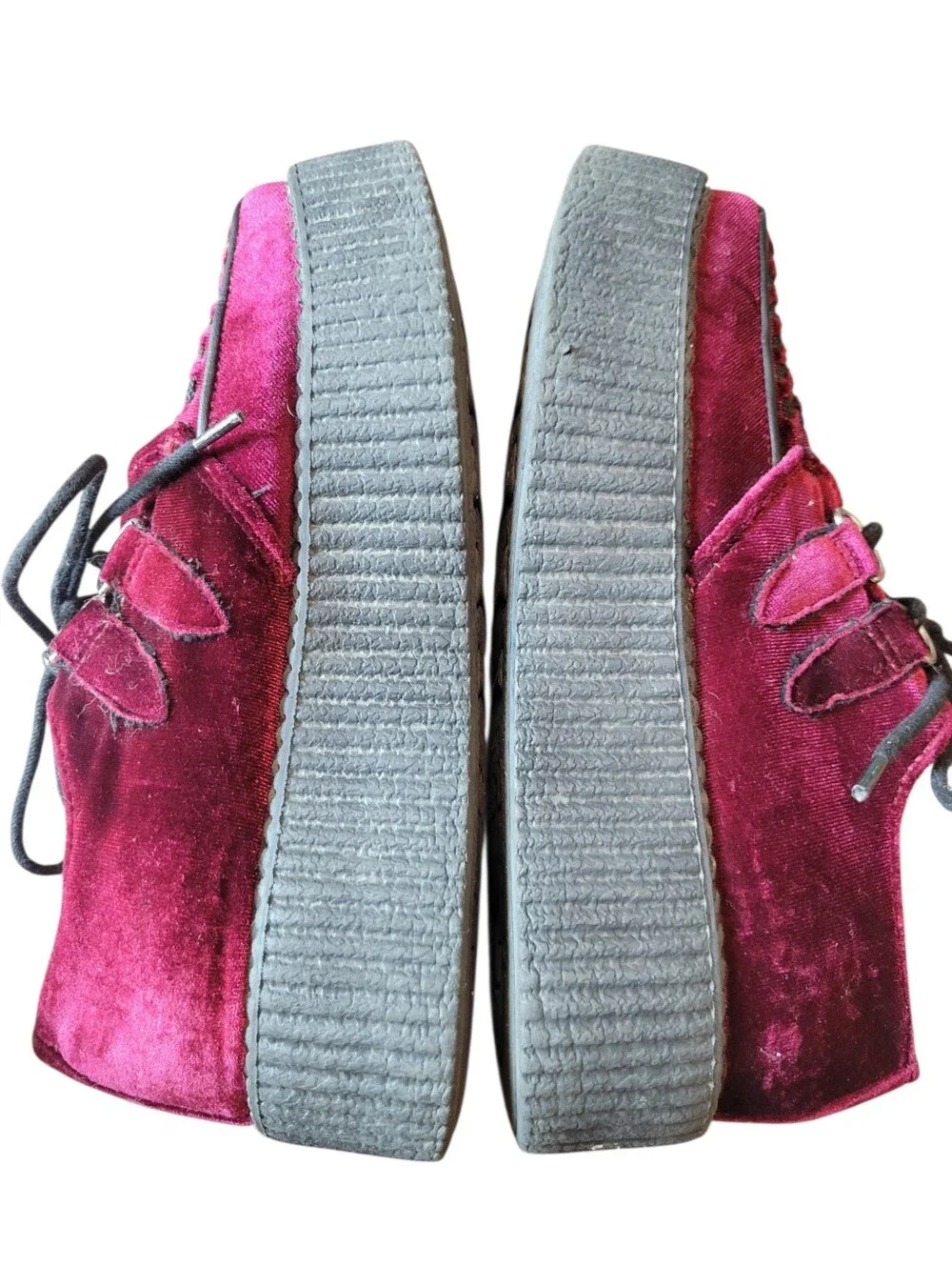 T.U.K Viva High Creeper Burgundy Velvet Shoes